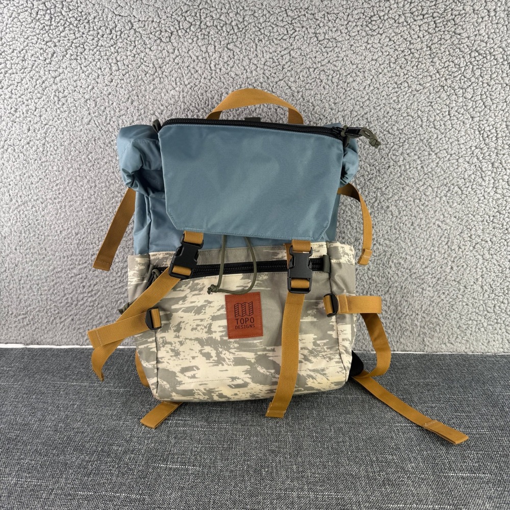 Topo Designs Rover Pack Backpack Unisex Blue Tan Camo Canvas Laptop Bag